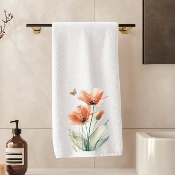 Floral Hand Towel: Luxury Bath Decor - Transparent Tulips for wholesale by Fernville Creations