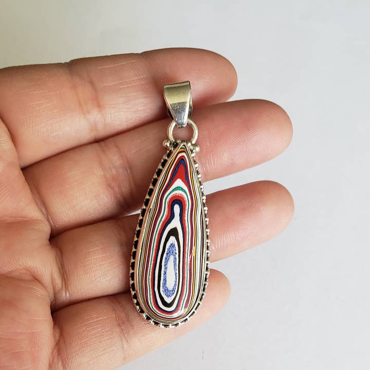 Fordite Teardrop Shape Silver Pendant for wholesale by GTG Gems Corp