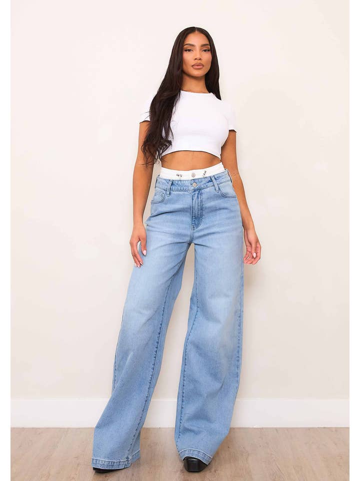 Lys Sten Jeans med dobbelt talje med høj højde og brede ben for engroshandel på Faire