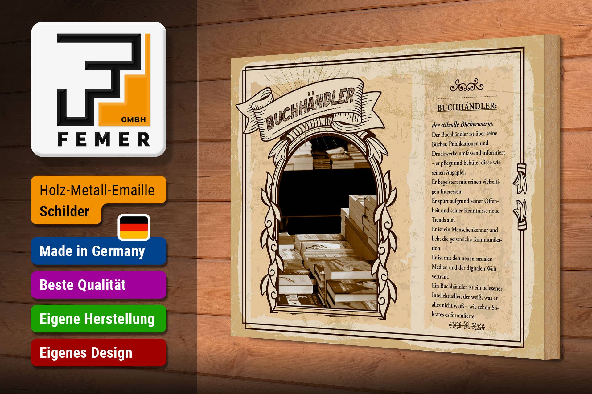 Femer - Wholesale Sign - Wooden Sign Professions 30x20cm Bookseller Books Eyeball Trends2