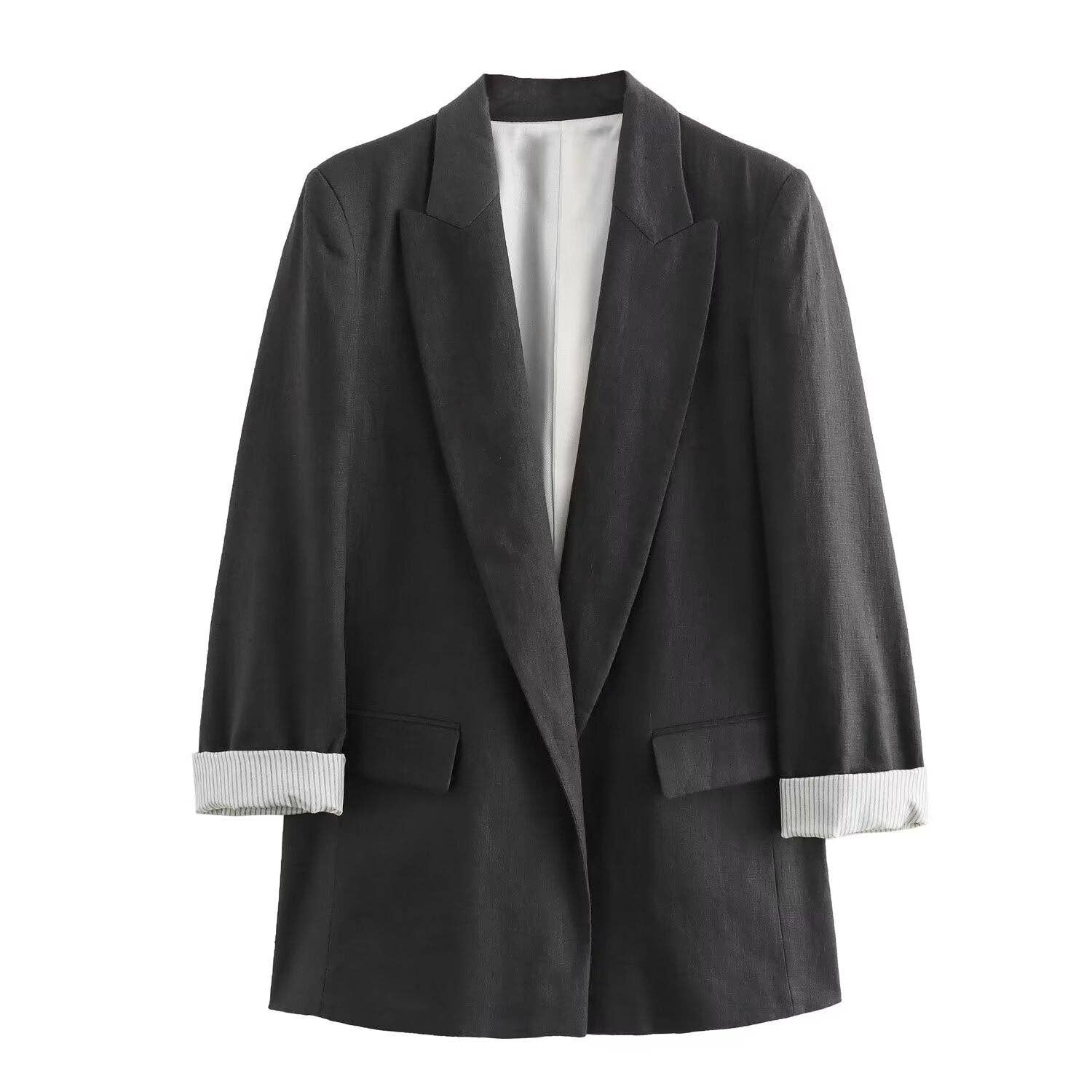 alberalkirk - Vente Blazer – femme - Blazer à manches retroussées en mélange de lin pour femme N5A4132