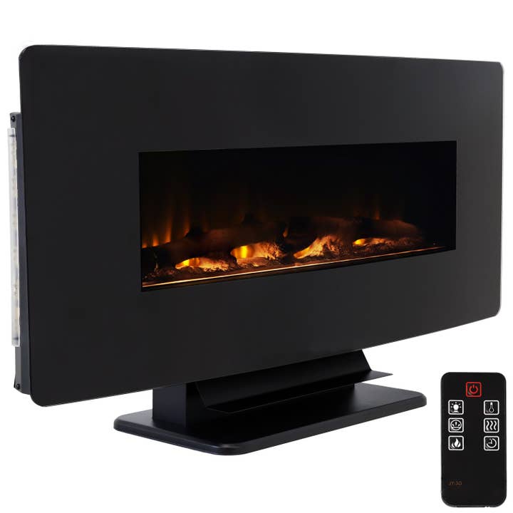 Sunnydaze Decor - Wholesale Fireplace Screen - 42 in Curved Wall-Mount or Freestanding Electric Fireplace