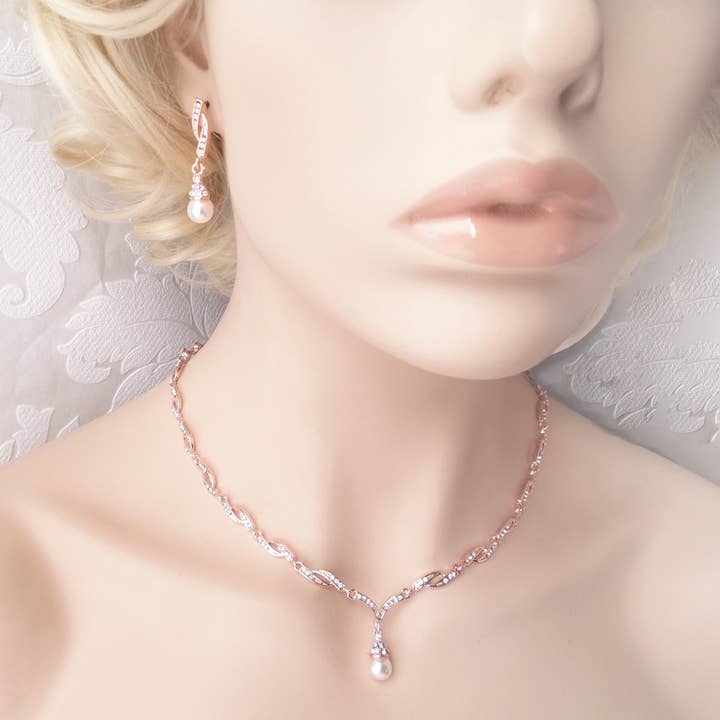 Dalfiya - Venta al por mayor Juegos de joyas - Conjunto clásico de collar y aretes colgantes para novia4