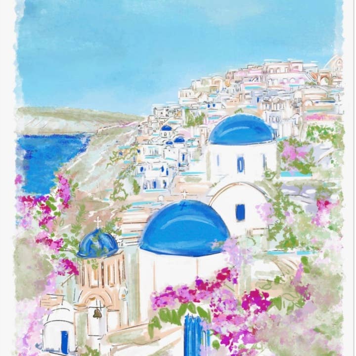 Rebecca Illustrated - Wholesale Stationery/Notecard Set - SANTORINI BLUES - Note Card
