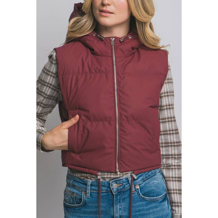 Cropped Puffer Vest With Adjustable Drawstrings for wholesale by Paperdoll