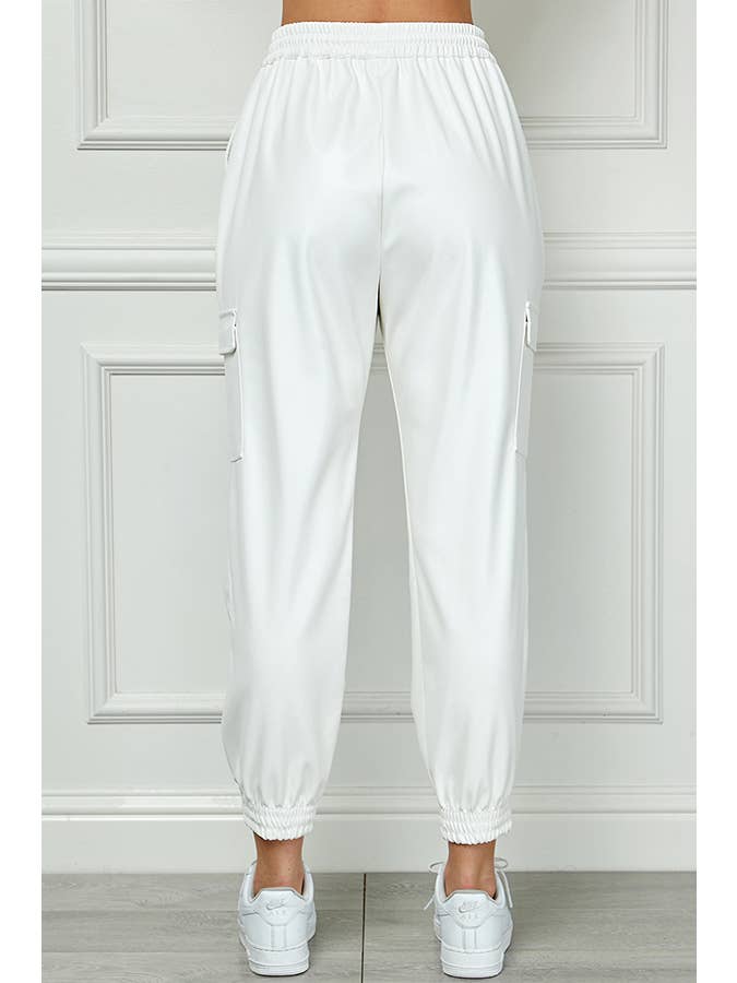 Veracci - Wholesale Pants - Women's - High Waisted Faux Leather Cargo Jogger Pants11