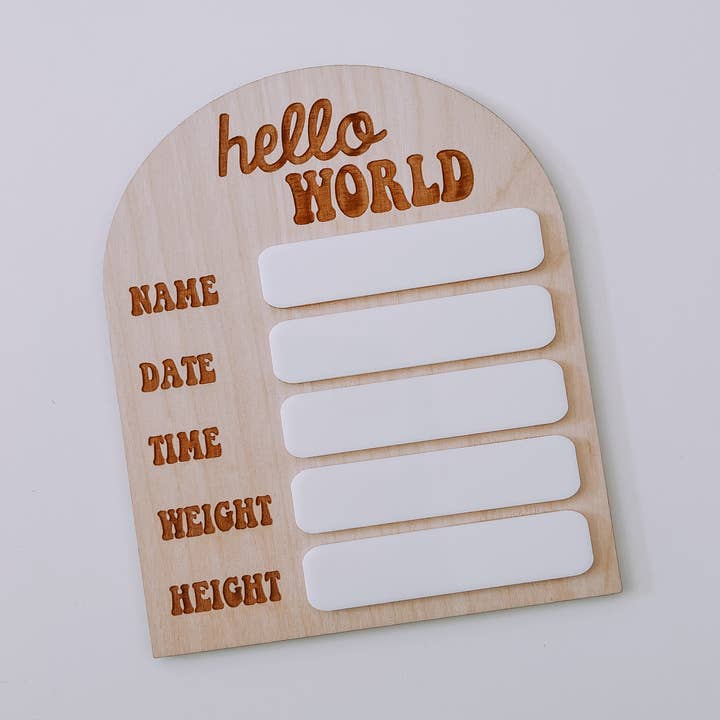 Hello World Birth Announcement Sign, Birth Stats Sign for wholesale by Sugar Koated Designs