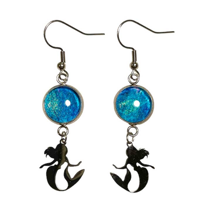 Original Artwork Mini Mermaid Die Cut Earrings for wholesale by Drift Away Studio