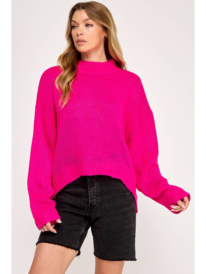 FSL Apparel - Wholesale Knit Sweater - Women's - IT3454 - LONG SLEEVE HIGH LOW HEM PULLOVER SOLID SWEATER 1