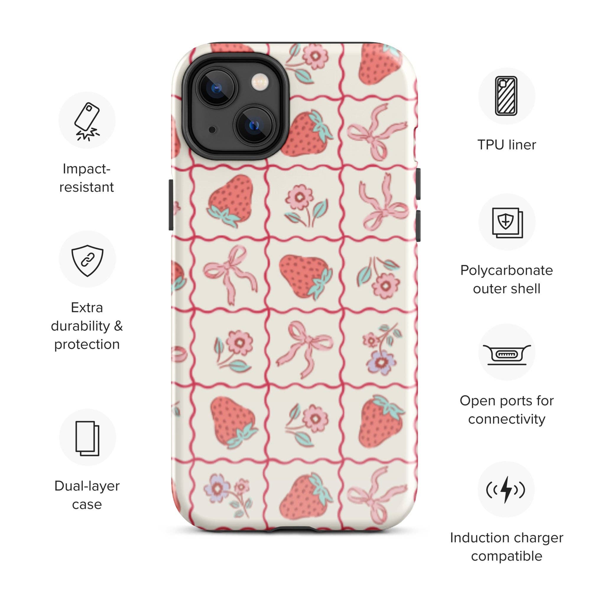 CrescentCatCo - Wholesale Phone Case - Women's - Coquette Girly Strawberry and Bow iPhone Case24