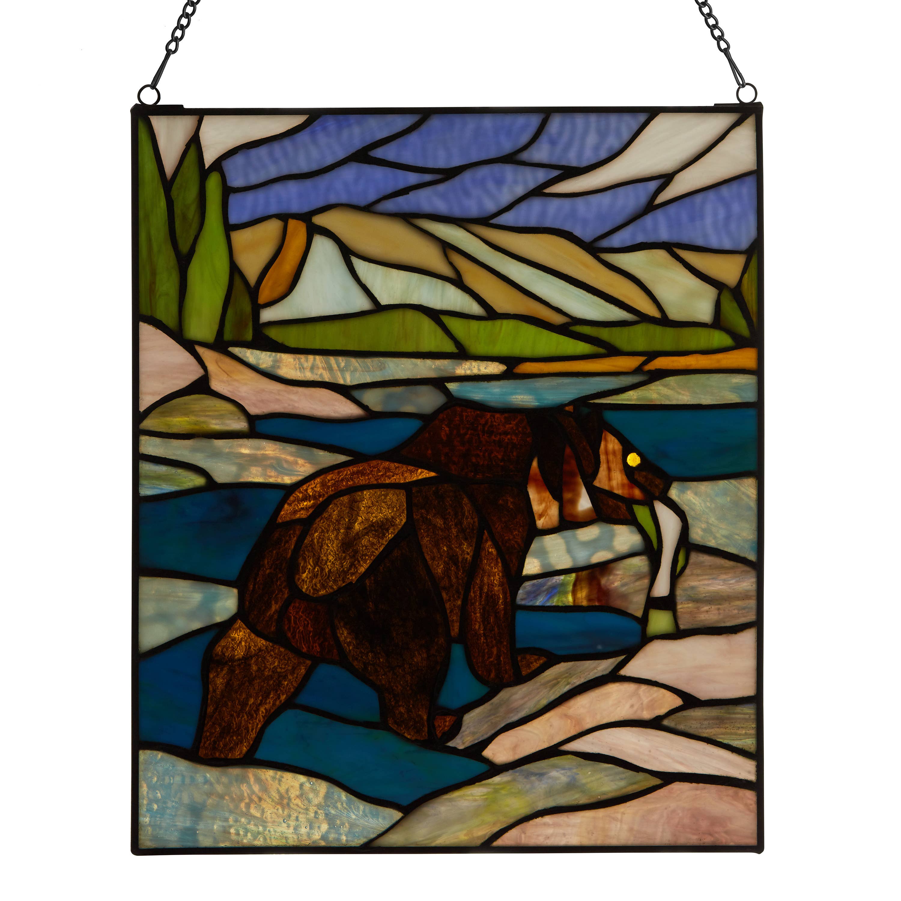 River of Goods - Wholesale Suncatcher - 14"H Brown Bear Stained Glass Window Panel1