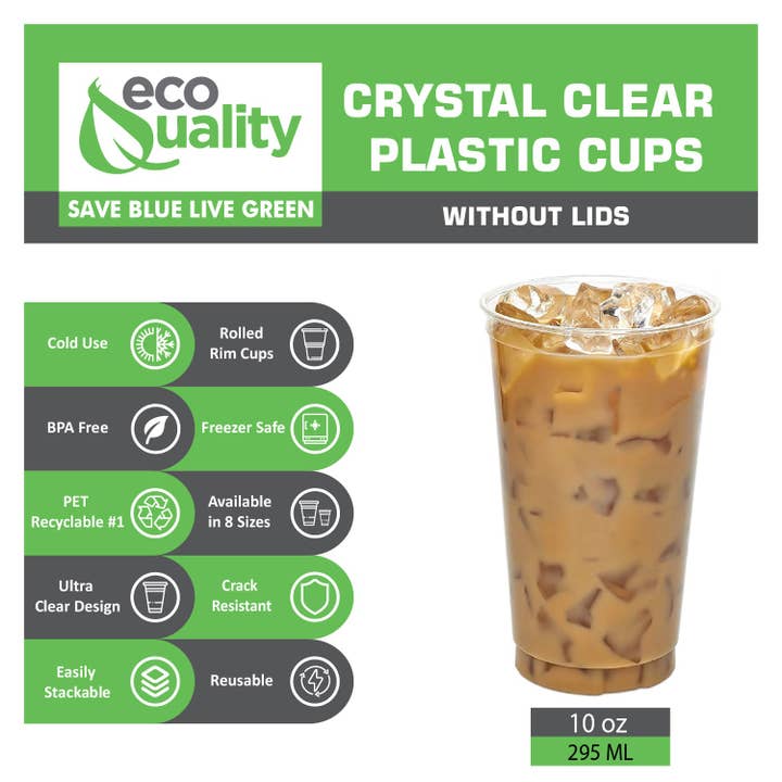 EcoQuality - Vendita all'ingrosso Tazze monouso - Bicchieri da frullato monouso in plastica trasparente per animali domestici da 10 once