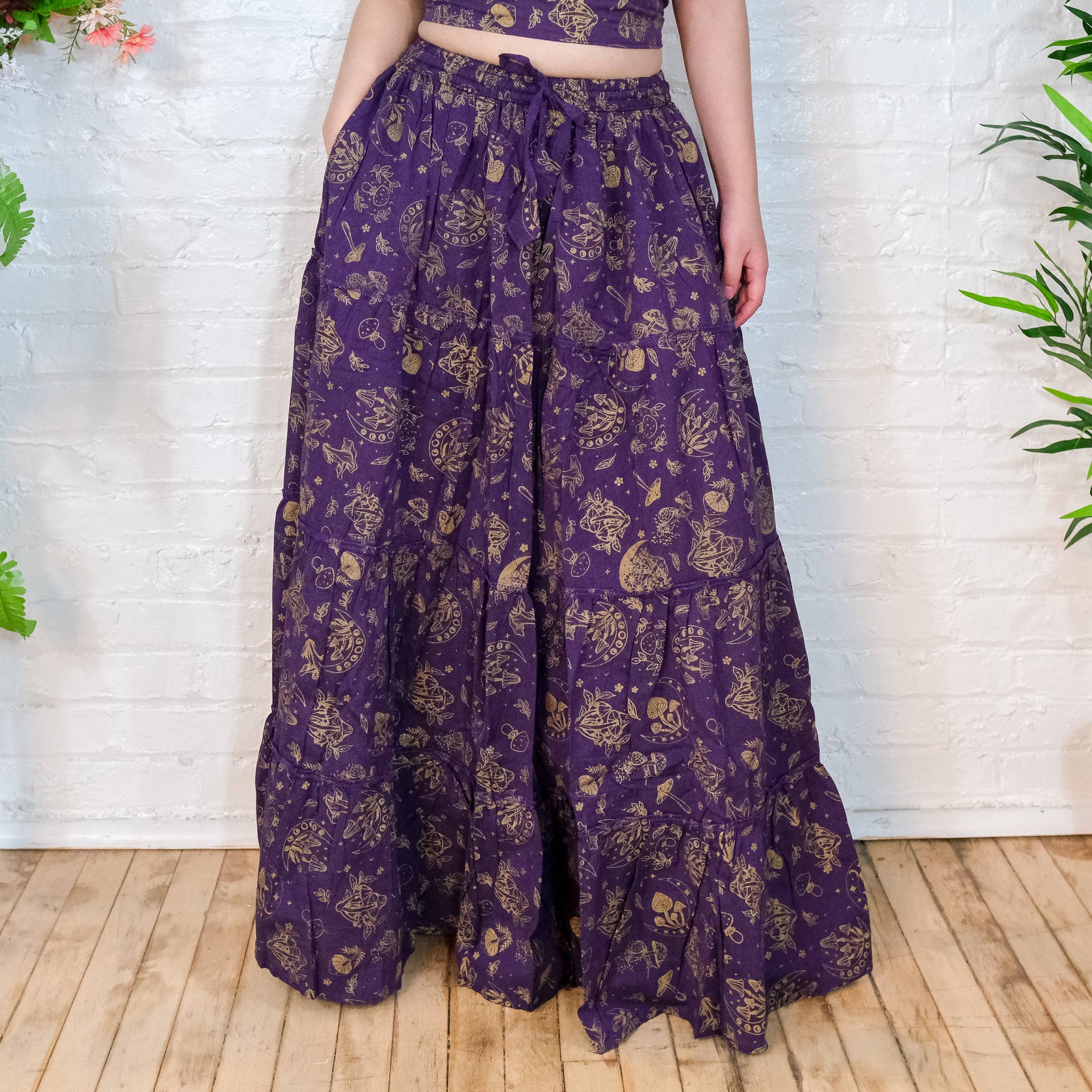 Karma Nepal Crafts - Wholesale Skirt - Women's - Flowy Tiered Mushroom Boho Skirt with Pockets1