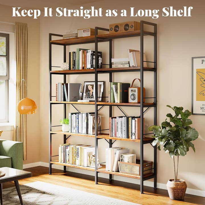 L Shaped Corner Bookshelf 49 Inch Rustic Brown Wood Metal Frame for wholesale on Faire3