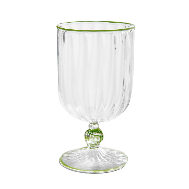 A Pair of Handblown Venetian Wine Glasses in Green for wholesale by Domenica Marland