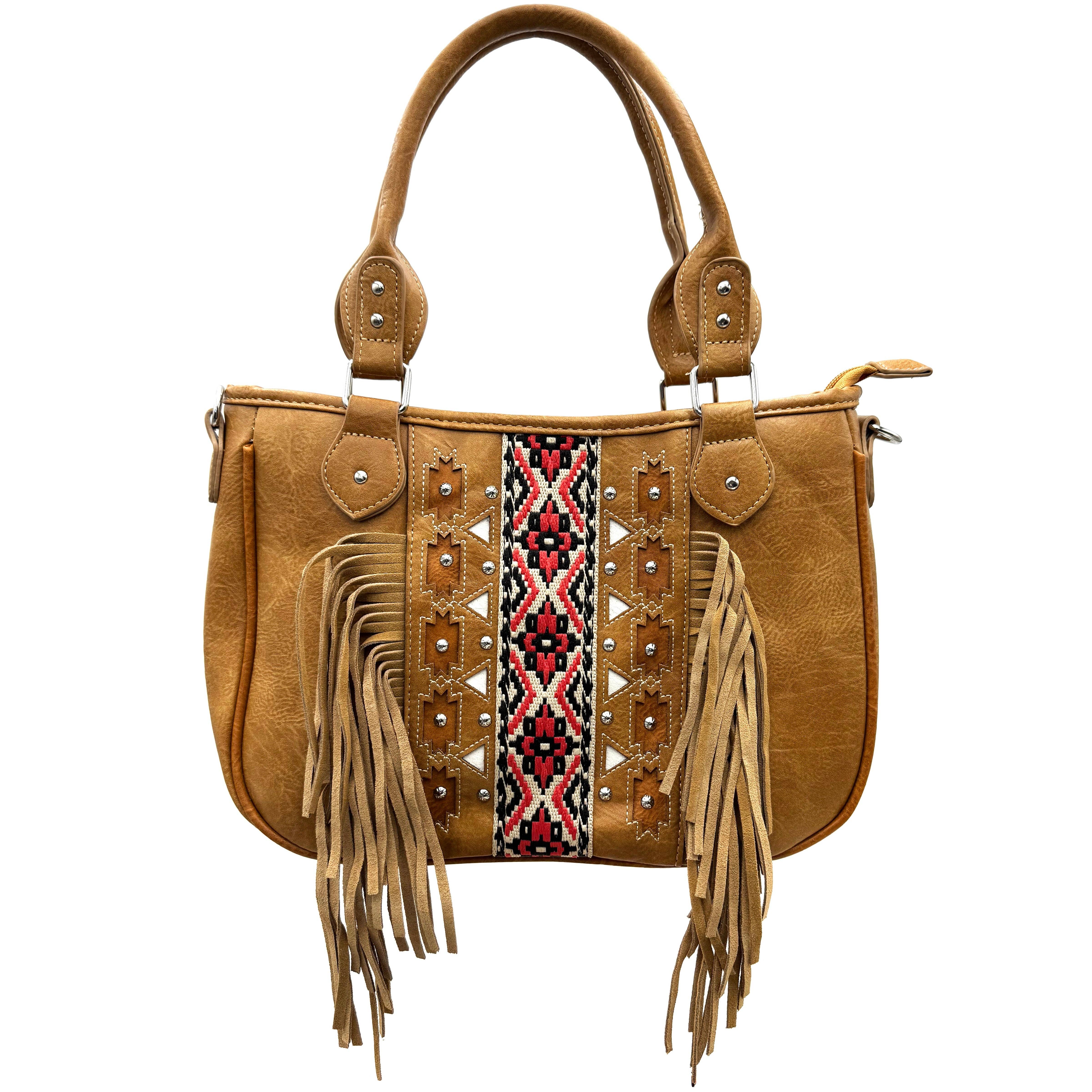 Lunar Deer – Engroshandel Skuldertaske – til kvinder – Aztekisk stammeprint frynse vestlig håndtaske pung1