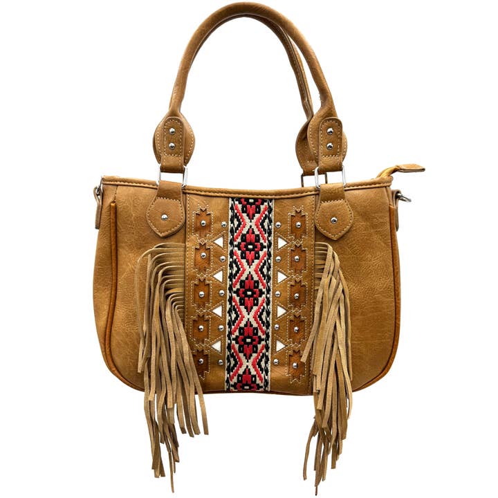 Lunar Deer – Engroshandel Skuldertaske – til kvinder – Aztekisk stammeprint frynse vestlig håndtaske pung1