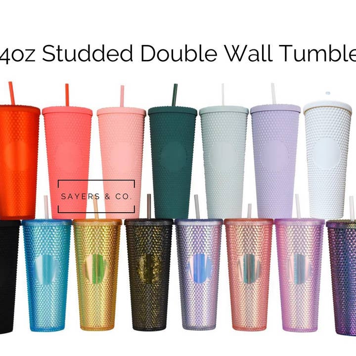 Sayers & Co. - Wholesale Insulated Mug/Tumbler - 24 oz Matte & Glossy Studded Screw Top Tumbler Double Walled