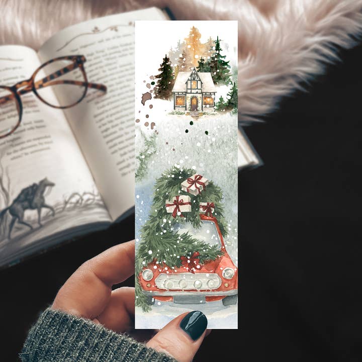 Little Red Christmas Truck Handmade Watercolor Bookmark for wholesale by Mirkwood Scribes