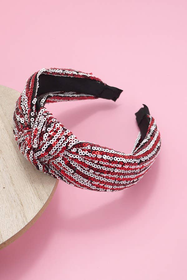 JOSSLYN by wall to wall - Wholesale Fashion Headband - Women's - SEQUIN STRIPE EMBELLISHED KNOT HEADBAND | 40HB1454