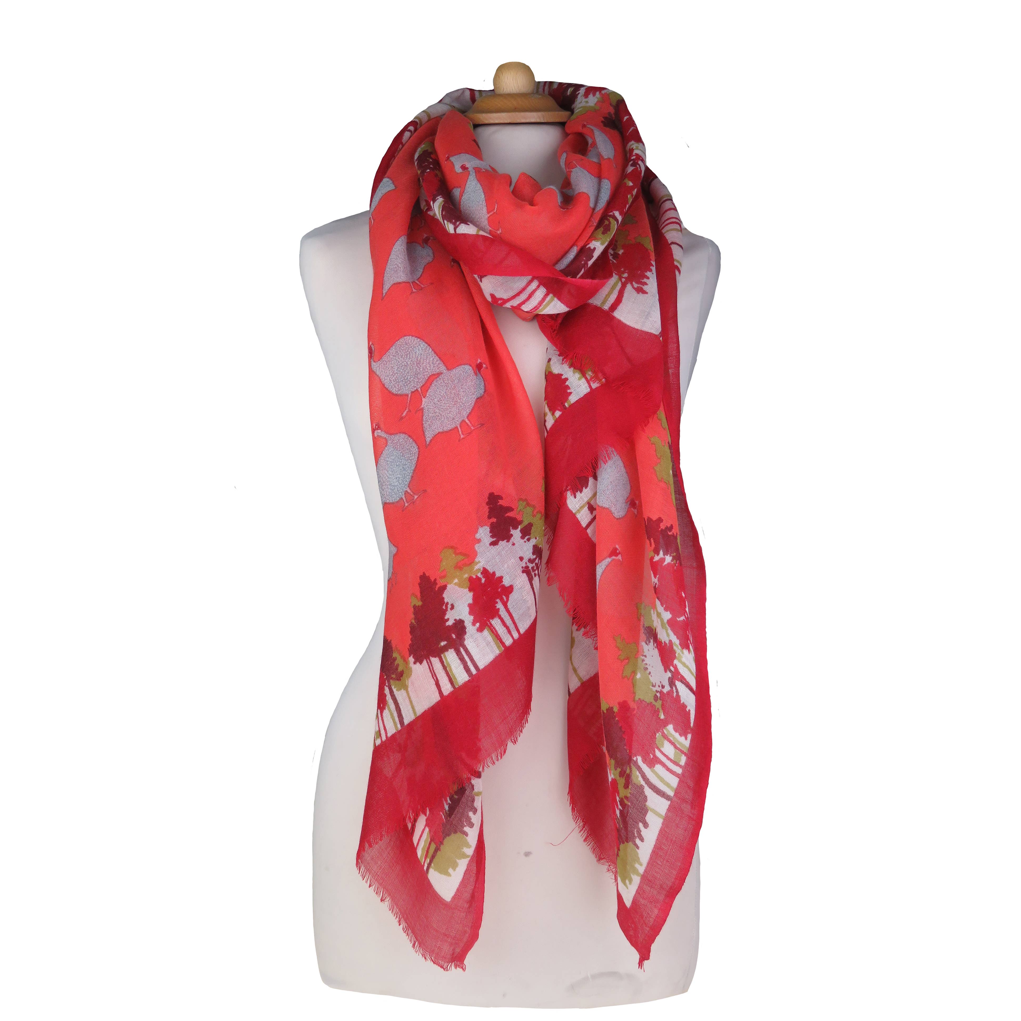 Supplement D'AM - Wholesale Scarf - Women's - Wool-silk stole Little Guinea Fowls (bird, tree, forest)2