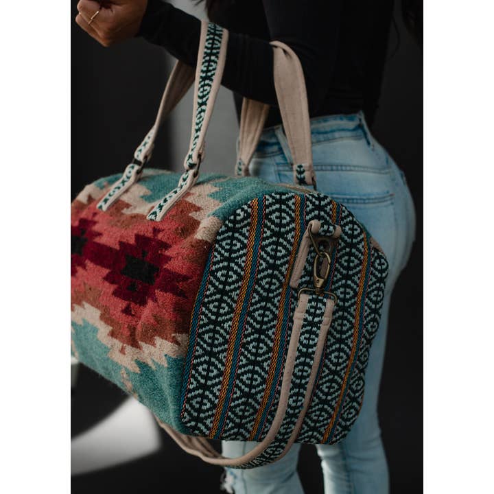 Panache Apparel Co. - Wholesale Weekender Bag - Women's - Teal, Burgundy & Tan Aztec Duffel