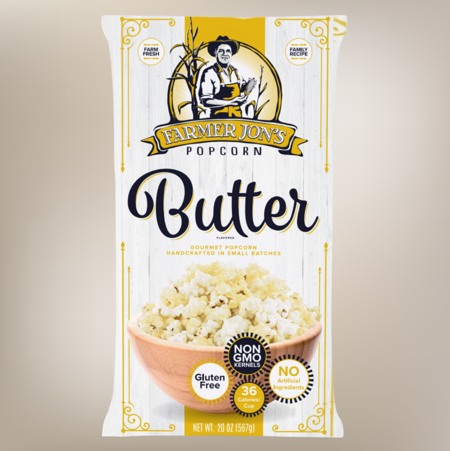 Farmer Jon's Popcorn - Wholesale Popcorn - Farmer Jon’s Jumbo Butter Popcorn – 20oz Bag (4/Case)0