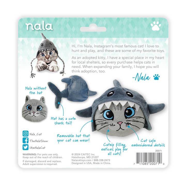 Caitec Inc – wholesale Pet toy – Cat – NALA Catnip Plush in Shark Hat1