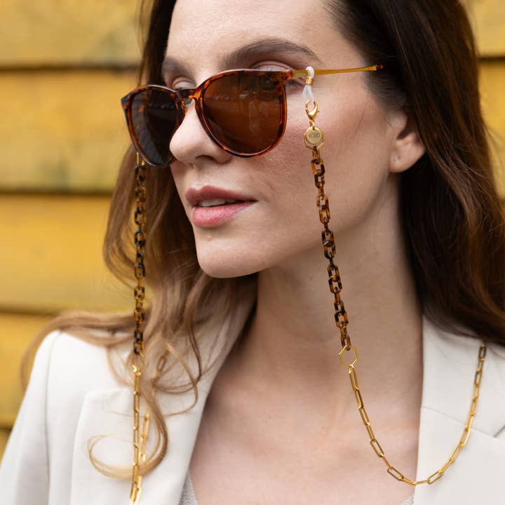 Glasses Chain Paperclip Tortoiseshell Hexagon Dainty Acrylic for wholesale by Kodes