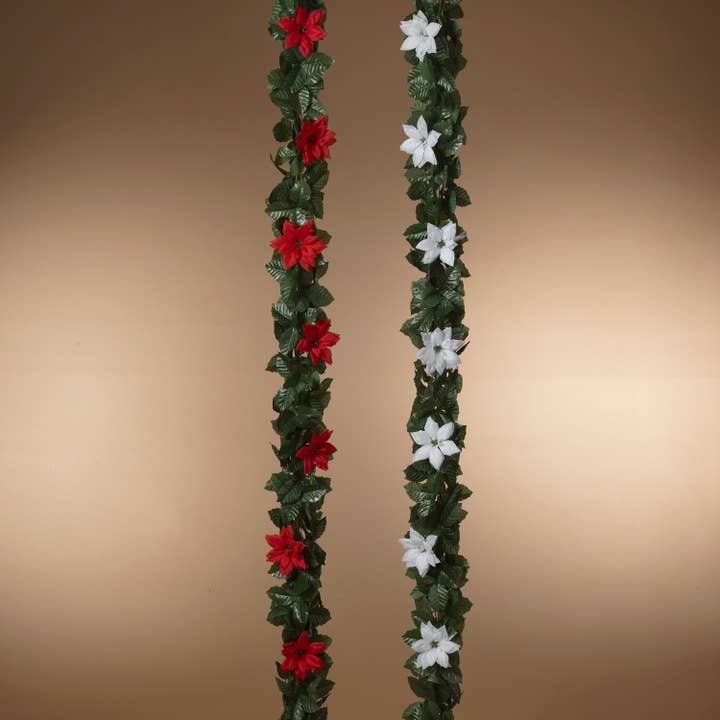 Promo 6'L Poinsettia & Holly Chain Garland, 2 Asst for wholesale by The Gerson Companies