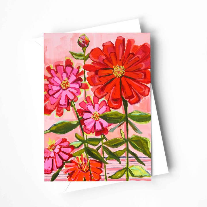 Zinnias Greeting Card for wholesale by Kaley Alie Art