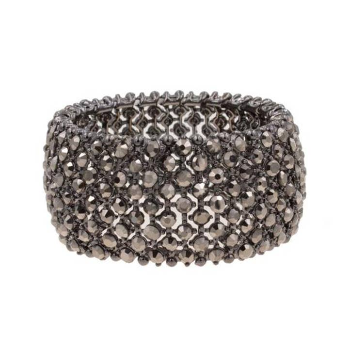 Fashion City - Wholesale Bangle Bracelet - Rhodium Plated Stretch Crystal Bracelets5