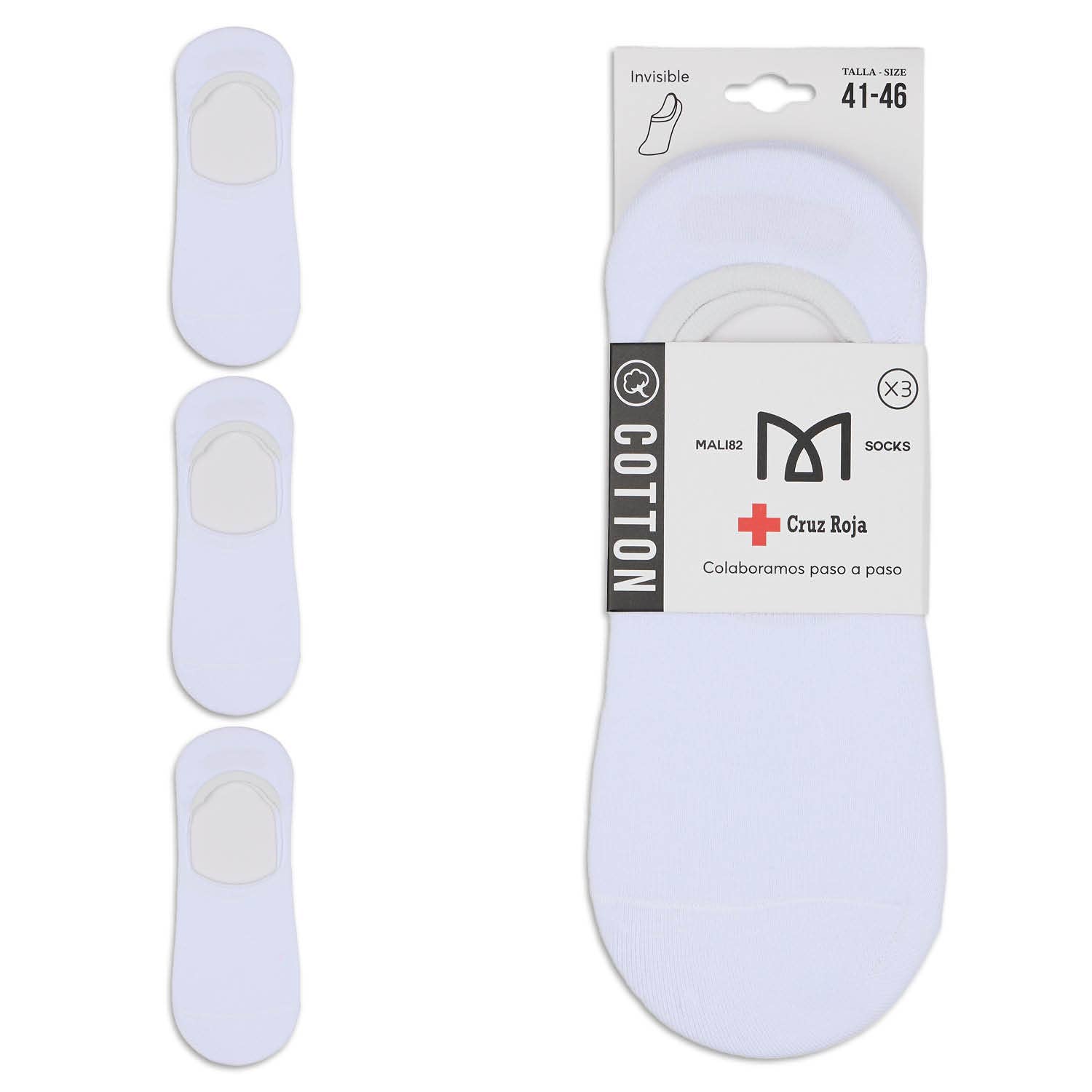 KYLIE CRAZY - Wholesale Socks - Unisex - Pack of 3 premium cotton invisible socks - Red Cross0