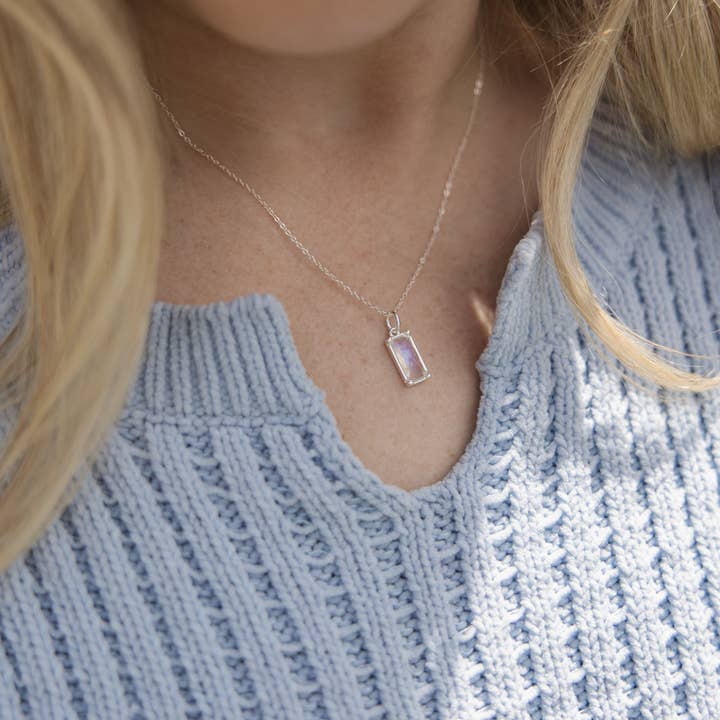 Silver Rainbow Moonstone Necklace – New Beginnings Gift for Her for wholesale on Faire5