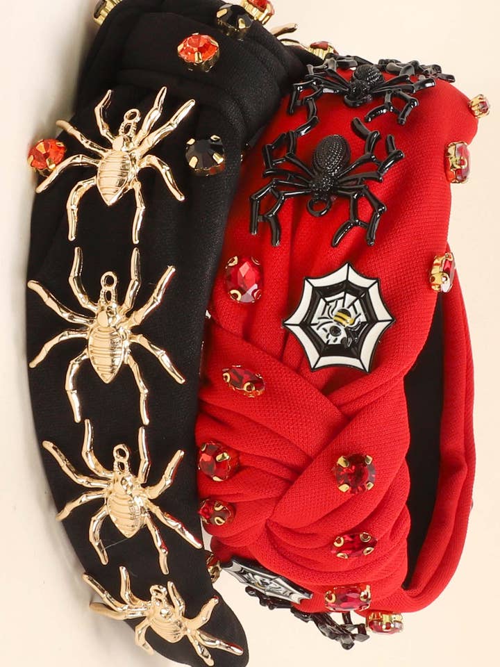Halloween Top Knot Headband with Spider Charm for wholesale by SP Sophia Collection
