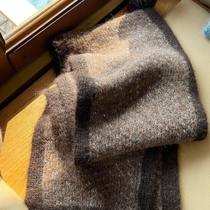 Marayn - Wholesale Scarf – Women's - Chunky Knit Colorblock Mohair Scarf Soft Chic Essential14