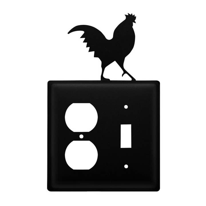 Village Wrought Iron - Wholesale Light Switch Cover/Plate - Double Rooster Single Outlet and Switch Cover