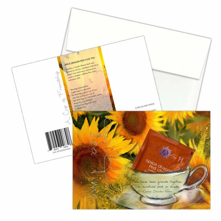 Tarjeta de felicitación de té con bolsita de té real - Tea Time Sunflower para venta al por mayor de The Creative Idea Shop