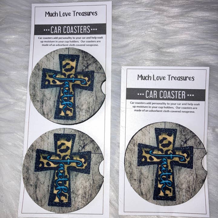 Print Cross Blue Faith Car Coaster for wholesale by Much Love Treasures