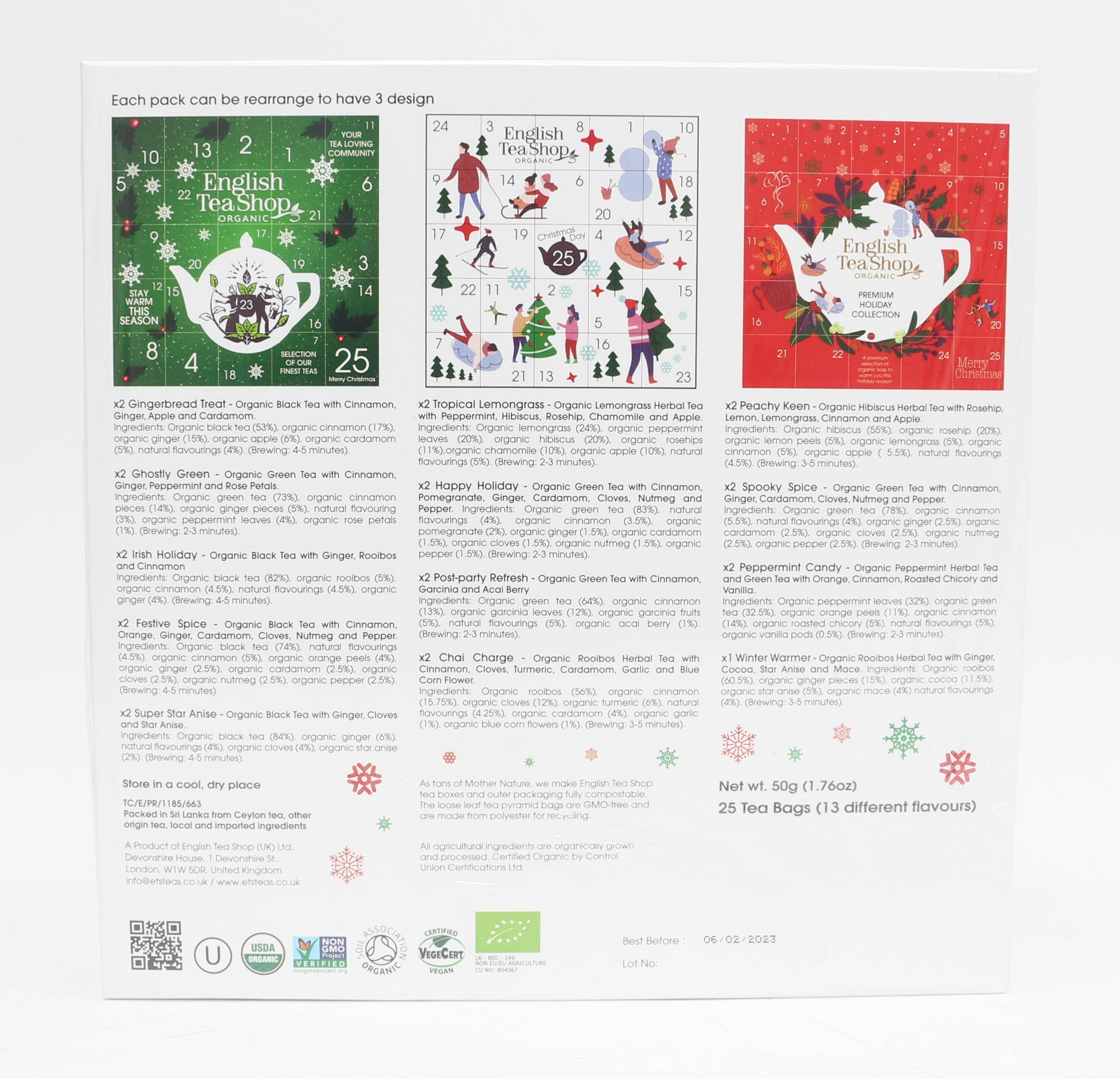 mOrganics Beauty - Wholesale Advent Calendar - English Tea Shop White Puzzle Advent Calendar 25 Pyramid Tea3
