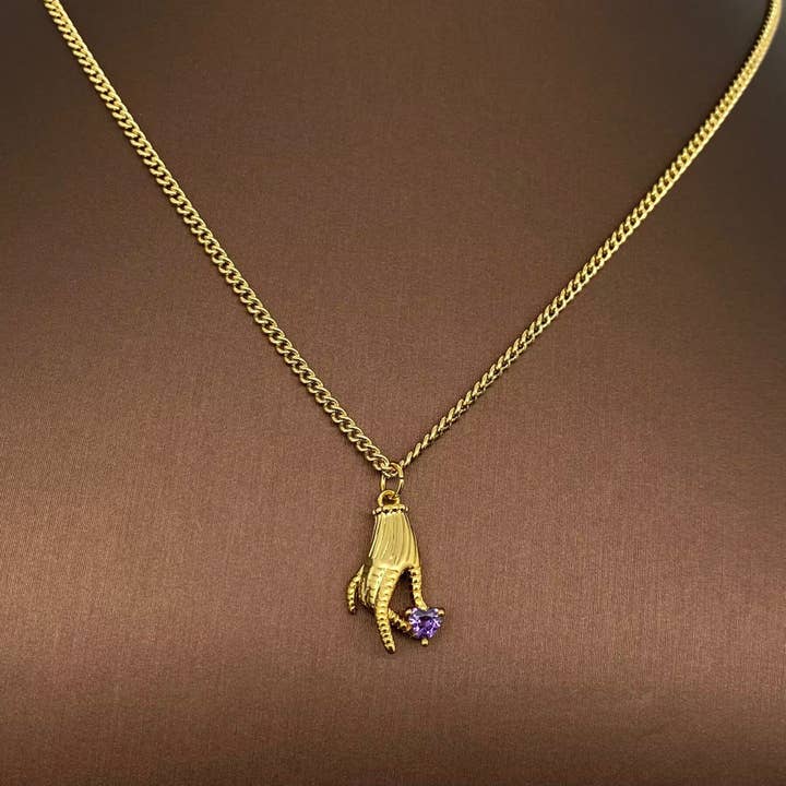 Mio Queena - Wholesale Pendant/charm necklace - Creative Rhinestone Gesture Charm 18K Gold-plated Necklace