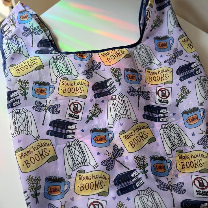CrescentCatCo - Wholesale Grocery/Shopping Bag - Stars Hollow Books Reusable Shopping Bag, Fold Up Pouch1