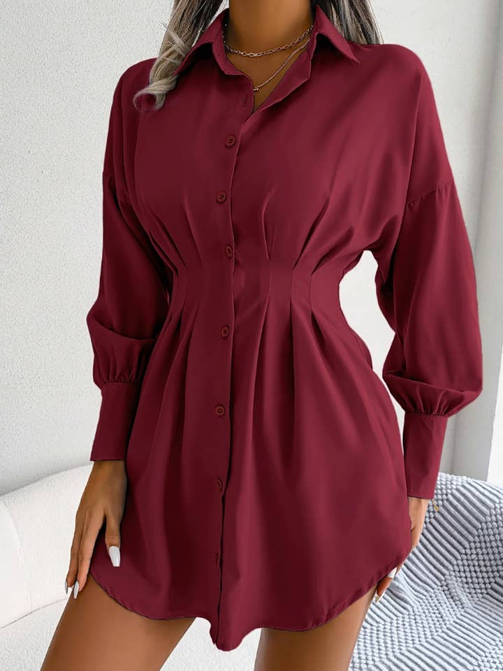 NINEXIS - Wholesale Dress - Women's - CWTSTL1200_LANTERN SLEEVE WAIST ASYMMETRIC SHIRT DRESS11