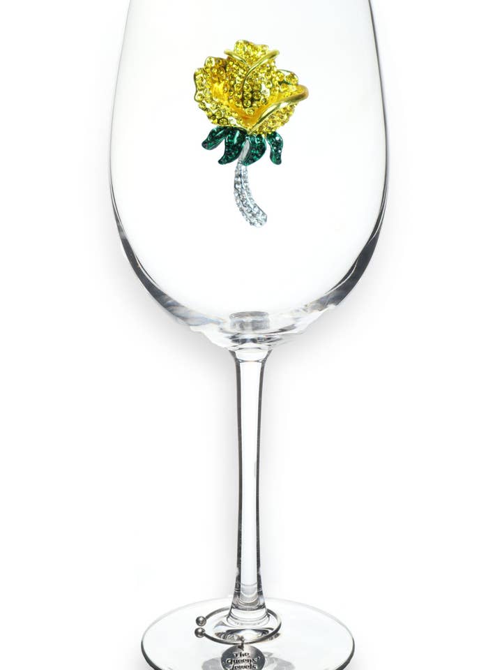 Yellow Rose Jeweled Stemmed Wine Glass for wholesale by The Queens' Jewels®