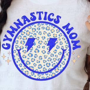 Gymnastics Mom Royal Blue Smiley Transfer for wholesale by Sassy and Sublime