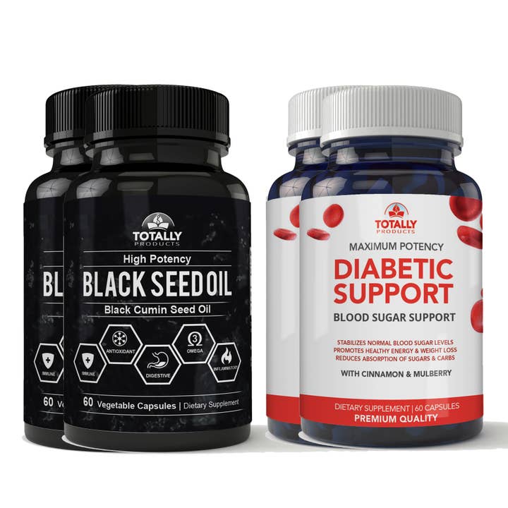 Diabetic Support plus Black Seed Oil Combo Pack (2 sets) for wholesale by Totally Products