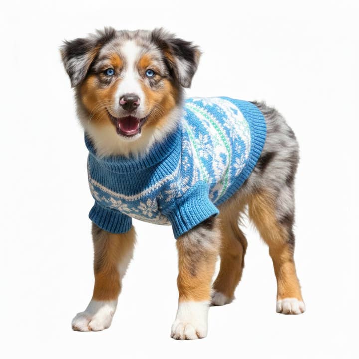 Doggie Design – wholesale Pet jumper – Dog – Combed Cotton Snowflake and Hearts Dog Sweater - Blue1