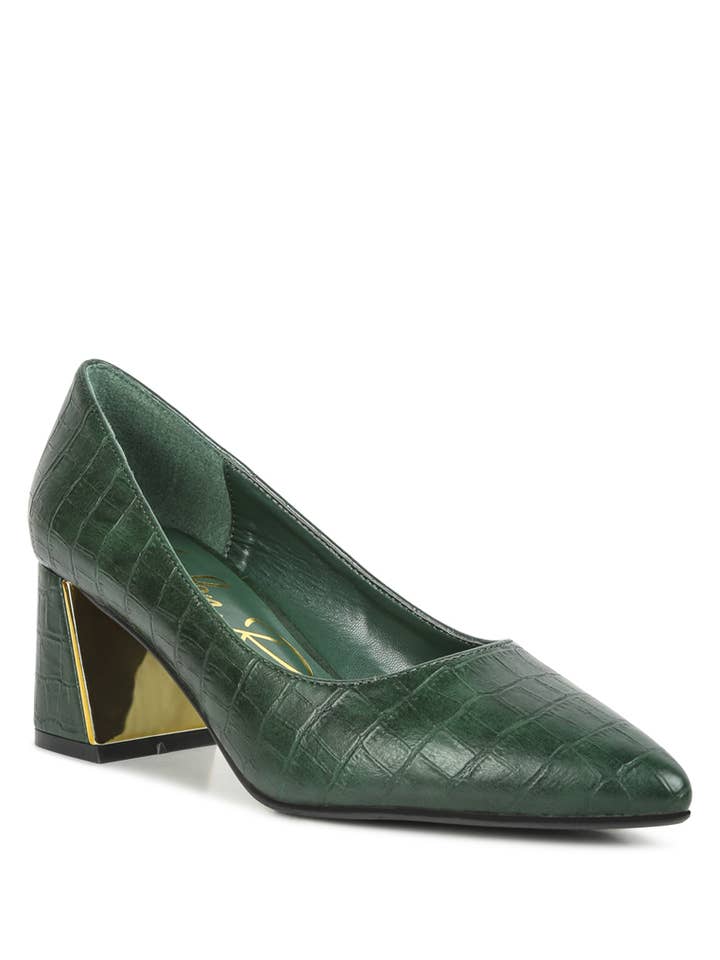 Emersyn Croc Block Heel Pump Shoes for wholesale by Rag Company