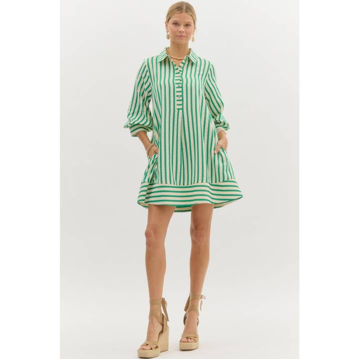 STYLE USA - Wholesale Dress - Women's - Striped seersucker pullover mini dress