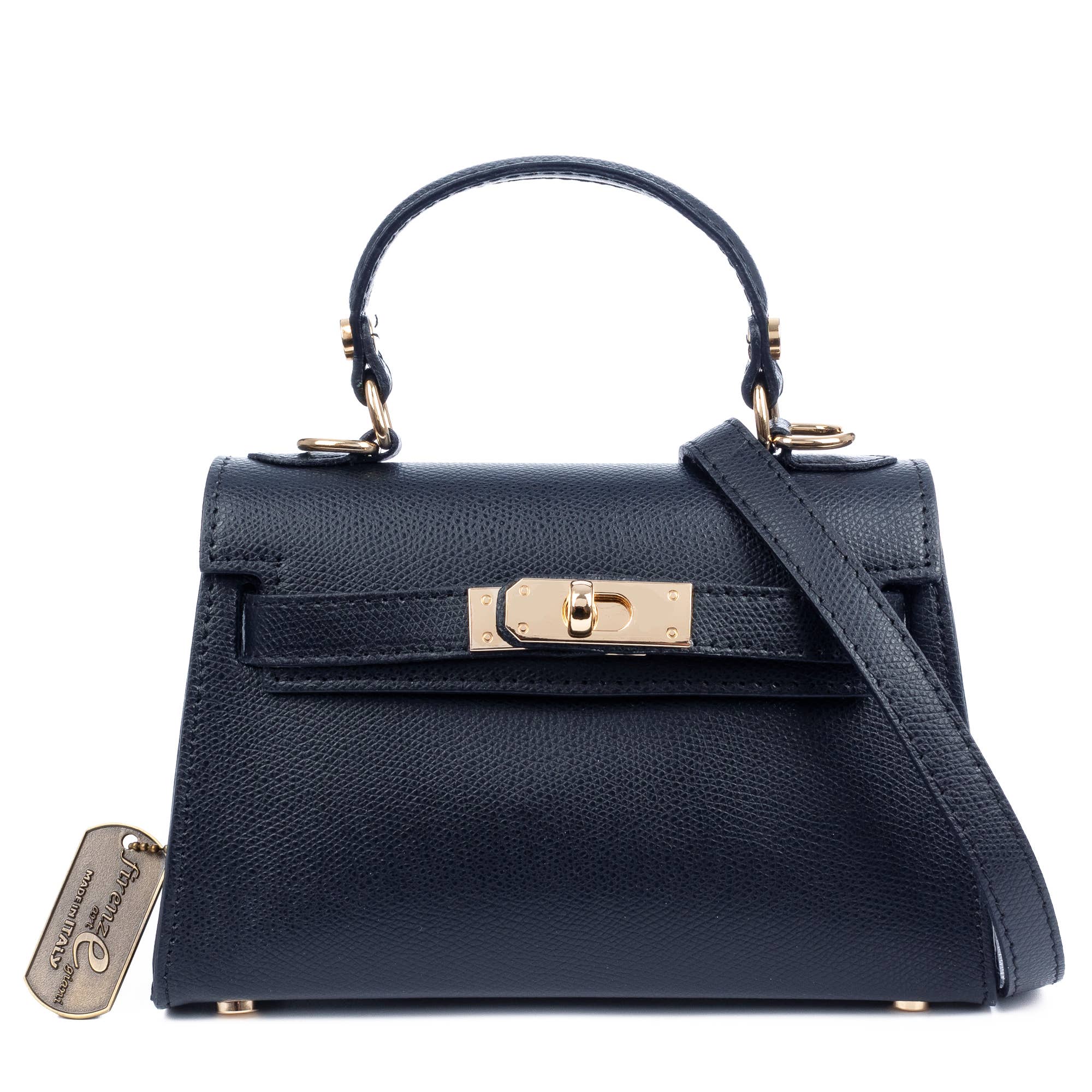 dark navy Asciano handbag genuine Palmellato leather closure and strap for wholesale on Faire0